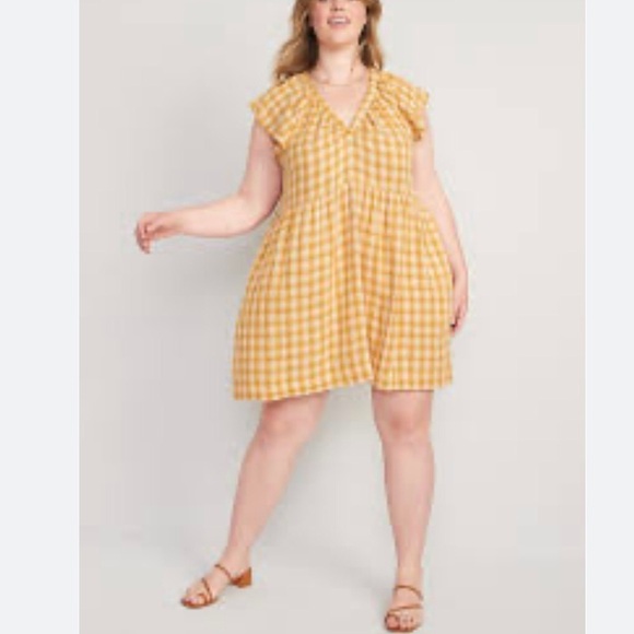 Old Navy Yellow Plaid Flutter-Sleeve Mini Swing Dress Plus Size 4X - Picture 2 of 14